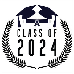 Senior class of 2024 year, happy graduation laurel wreath gold emblem, vector illustration for academic web design