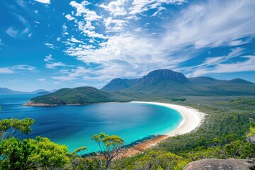 National Park: Breathtaking View of Wineglass Bay's Turquoise Waters and White Sandy