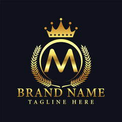 Luxury brand letter M logo with crown.