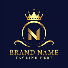 Luxury brand letter N logo with crown.