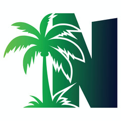 Palm Tree and Letter N Logo Icon Vector Design.