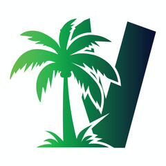 Palm Tree and Letter V Logo Icon Vector Design.