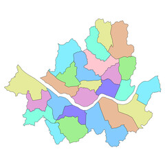 color map of Seoul City gu or districts, administrative map of the South Korean Seoul City