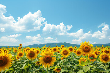 Fototapeta premium 夏の青空とひまわり畑