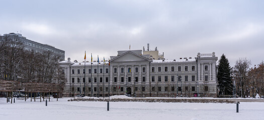 District Court and KGB Museum Building in Vilnius, Lithuania during winter. Taken from Lukiskes...