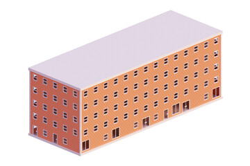 Orange brick building, isometric. 3d rendering.	