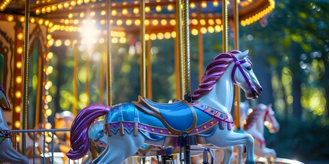 Fototapeta na wymiar Details of a carousel ride at an amusement park during festive events. Concept Carousel ride, Amusement park, Festive events, Childhood memories, Fun activities