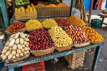 A table full of fruits and vegetables at a market