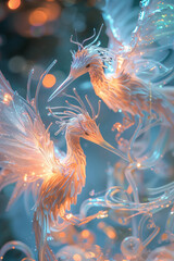 2 soulmates in the form of Phoenix birds with lights in their hearts