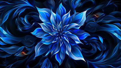 Blue Flower Abstract Background with Smoke, Light, and Fire Elements in Dark Atmosphere