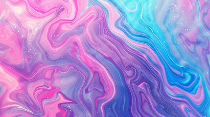 Fototapeta premium Light violet, pink, and blue color stripes converge in a psychedelic holographic background with a marble-like structure, offering a unique visual experience.