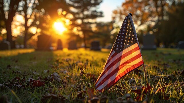 military cemetery at sunset