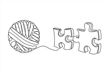 Chaos and order abstract minimalist concept vector illustration. Metaphor of disorganized difficult problem, mess with black single continuous tangle thread in need of unraveling isolated on white