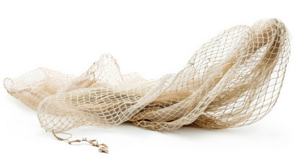 Overfishing issue with an empty fishing net, symbolizing scarcity, isolated on white background 