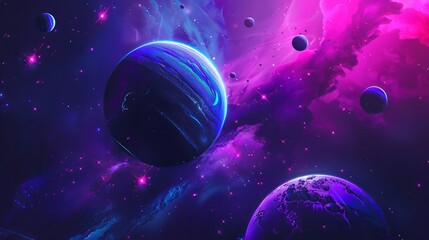 Abstract planets, sun, and space background. national asteroid day
