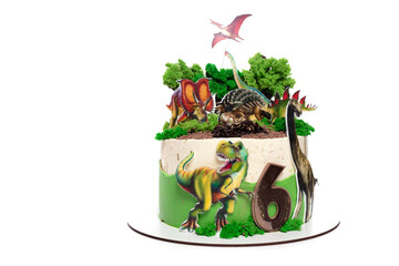 Birthday Cake Featuring Dinosaurs and Birds