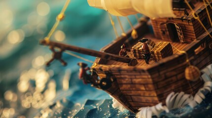 Intricate Pirate Ship Diorama Craft in Miniature