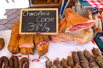 Sausage on a Cours Saleya market in Nice, France