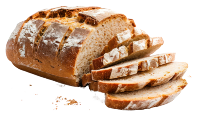 PNG Homemade bakery concept with sliced sourdough bread food white background freshness