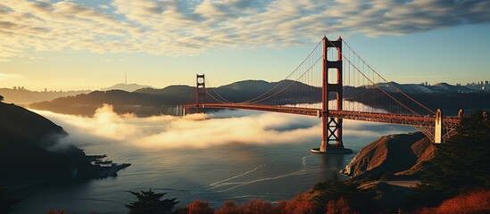 Golden Gate Bridge in morning fog, Golden Gate Bridge