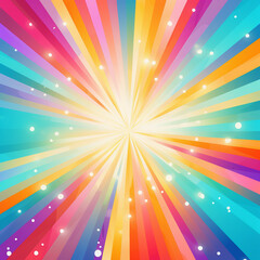 Rainbow solar sunburst flare, abstract background with rays, brightly colorful 