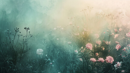 An atmospheric abstract floral background with layers of misty hues and soft textures, suggesting a sense of mystery and enchantment, Background, abstract