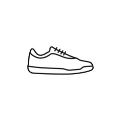 Sneakers line vector. Outline sneaker simple icon on white background. Sports shoes black concept logo vector. Running symbol icon. Sneaker foot size vector. Vector stylish illustration.