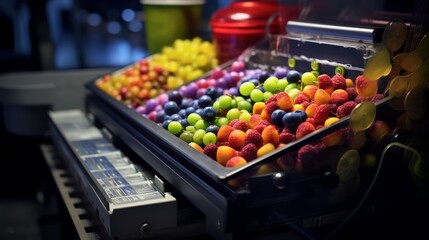 High-Tech Fruit Sorting Machine In Action With Advanced Camera System. Generative AI