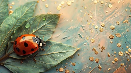A ladybug is sitting on a leaf