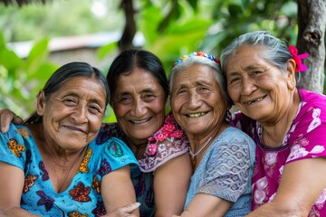 Four women are smiling and hugging each other