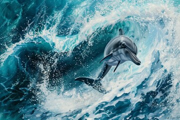 A dolphin elegantly twists and turns in the ocean waters, A dolphin elegantly twisting and turning as it navigates the ocean currents - obrazy, fototapety, plakaty