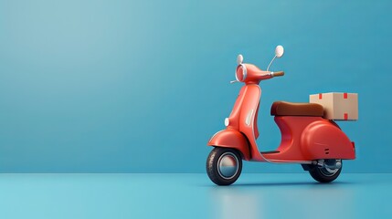 Vector illustration of a scooter with a box, representing delivery courier service and the concept of shopping convenience. Depicts the efficiency and speed of delivery services.