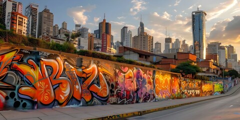 Urban Landscape with Graffiti Art: Capturing Labor and Energy Themes. Concept Urban Landscapes,...