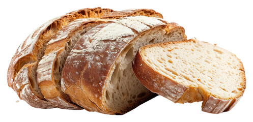 PNG Slices of freshly baked homemade sour dough bread food white background viennoiserie.