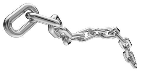 Silver chain isolated on a transparent background. 3D render of chromed metal.
