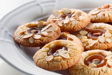 Elegant Almond Caramel Thumbprints on Platter