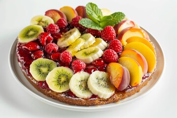 Almond Cake with Fresh Fruit and Mint Garnish