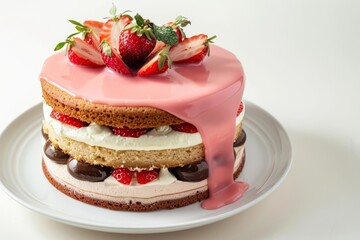 Creamy Almond Cake with Pink Poured Fondant and Chocolate Ganache