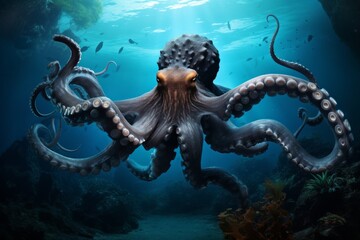 Giant Octopus Captured In Its Natural Habitat Displaying Its Tentacle Strength. Generative AI