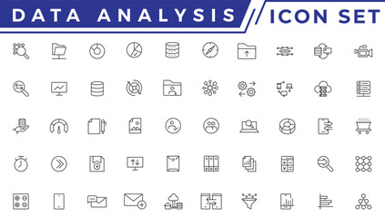 Data analysis thin line icon mega set. Data processing outline pictograms for website and mobile app GUI. Digital analytics simple UI, UX vector icons