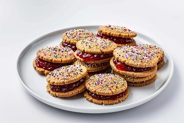 Exquisite Almond Butter Sandwich Cookies with Vibrant Rhubarb Jam Centerpiece