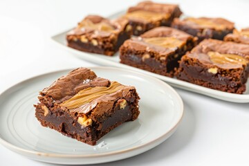 Fototapeta na wymiar Fudgy Almond Butter Brownies with Chocolate Drizzle