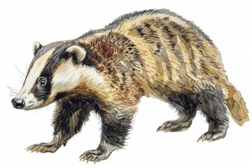 Badger,  Pastel-colored, in hand-drawn style, watercolor, isolated on white background