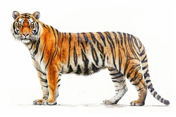 Obraz premium Bengal tiger, Pastel-colored, in hand-drawn style, watercolor, isolated on white background