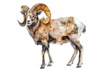 Bighorn sheep,  Pastel-colored, in hand-drawn style, watercolor, isolated on white background