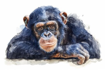 Bonobo,  Pastel-colored, in hand-drawn style, watercolor, isolated on white background