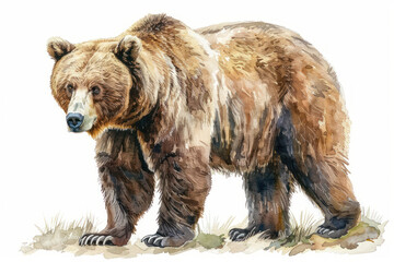 Brown bear,  Pastel-colored, in hand-drawn style, watercolor, isolated on white background