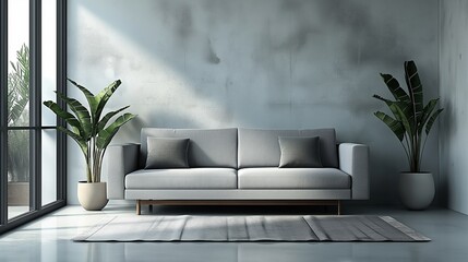 Modern chic living room with sofa and plants, AI-generative
