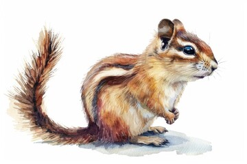 Chipmunk,  Pastel-colored, in hand-drawn style, watercolor, isolated on white background