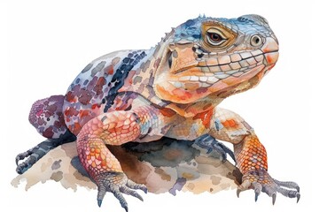 Fototapeta premium Chuckwalla, Pastel-colored, in hand-drawn style, watercolor, isolated on white background